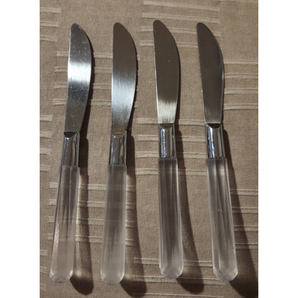 Stanley Roberts Lucite Flatware 18/8 Stainless Steel Fork/Spoon/Knife Set/4 - Picture 3 of 7